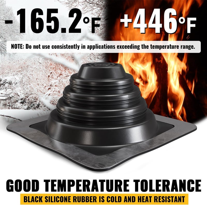 VIVIDA #1 Metal Roof Pipe Flashing, Metal Roofing Pipe Boot Kit, High Temp Silicone Vent Boot, for Tube OD 1/4" to 2", Square Base, Screws & Hex Socket Included, 1 Pack, Black - Image 2